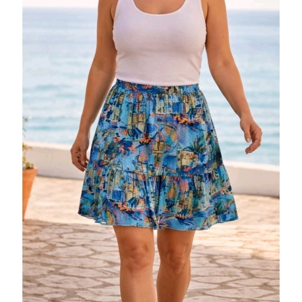 NWT Lane Bryant Resort Coastal Flowy Skirt Size XL Blue Artsy Vacation Boho Chic
